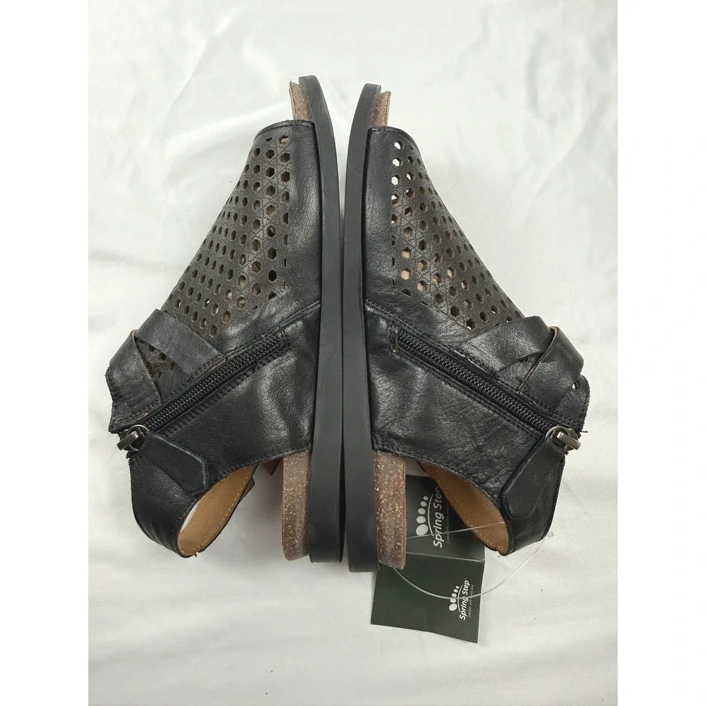 Spring Step L'Artiste Black Leather Perforated Comfort Sandals EU36(US5.5–6) NWT